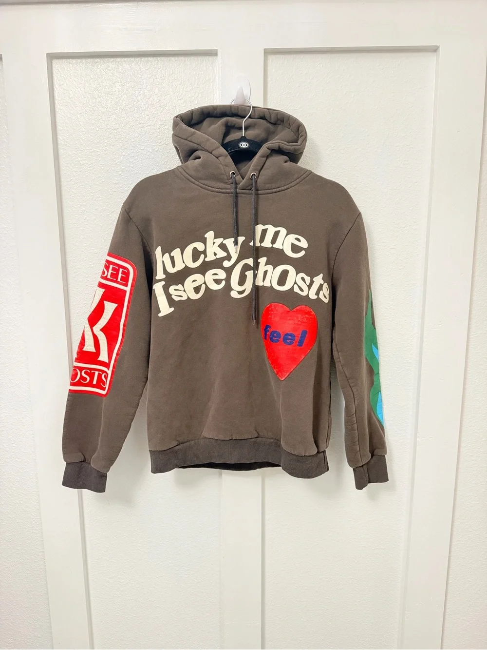 Cactus Plant Flea Market Black Hoodie with Pink Heart and Green Flame Sleeves